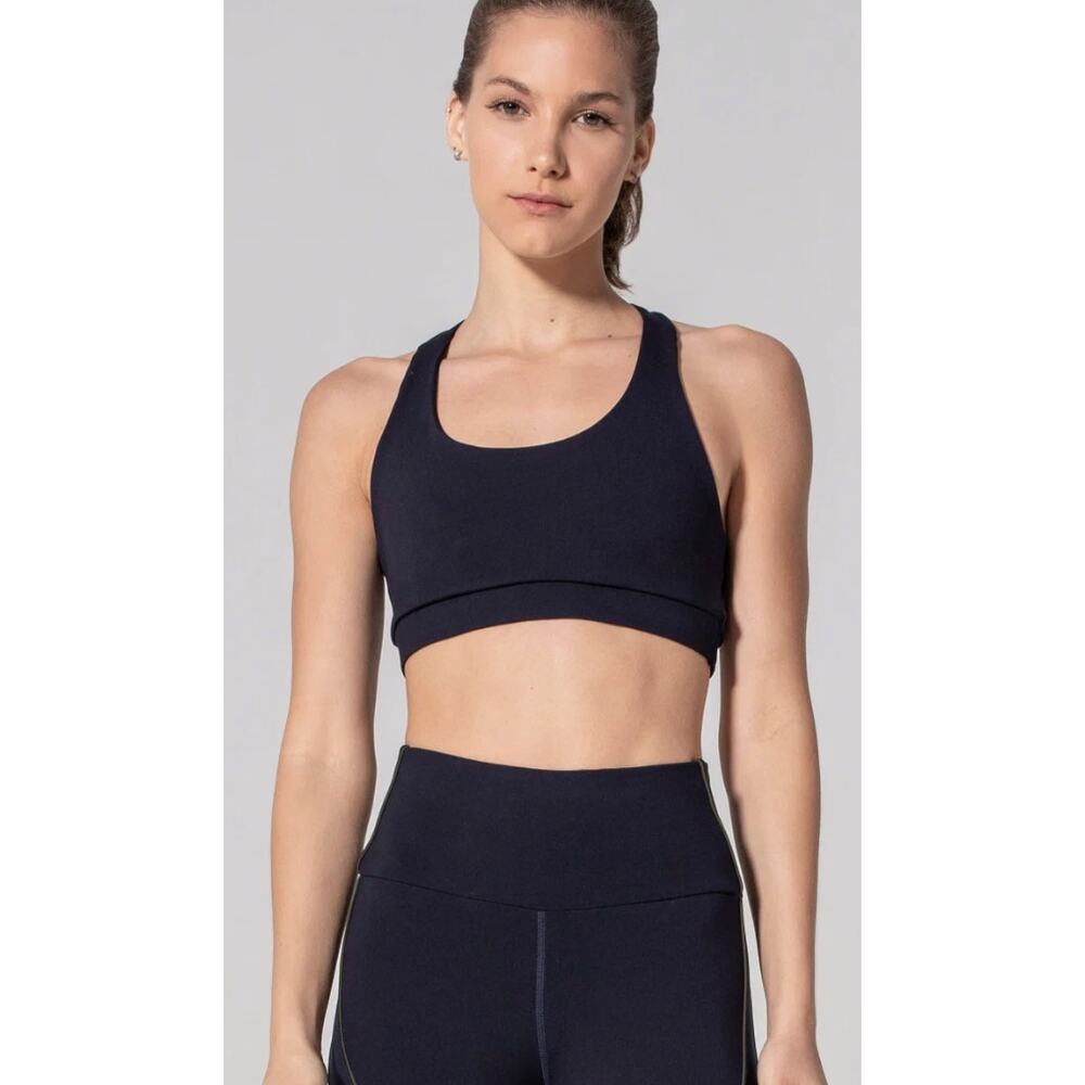 9two5fit Get in Line Navy Sports Bra Womens New Medium - Picture 2 of 10